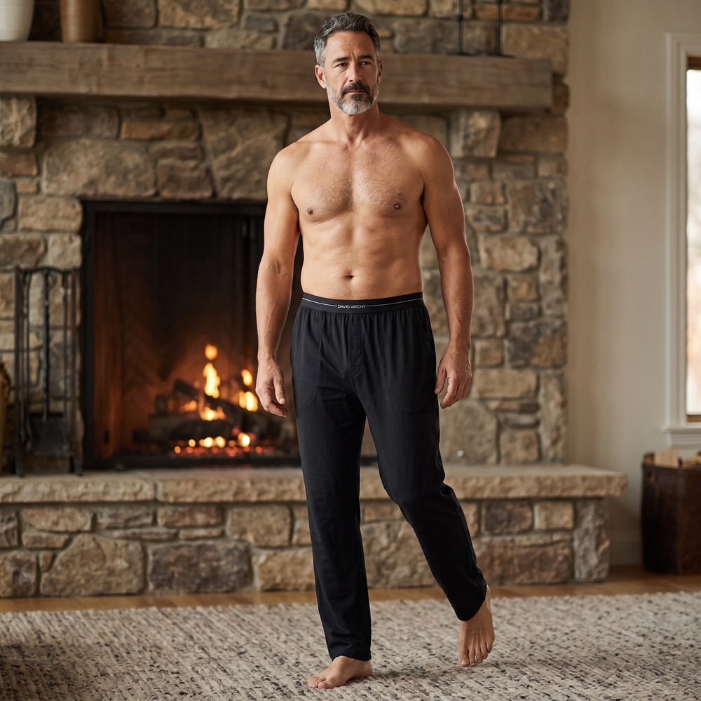 David Archy Mens Black Cotton Spandex Lounge Pajama Pants Size S Inseam 29"